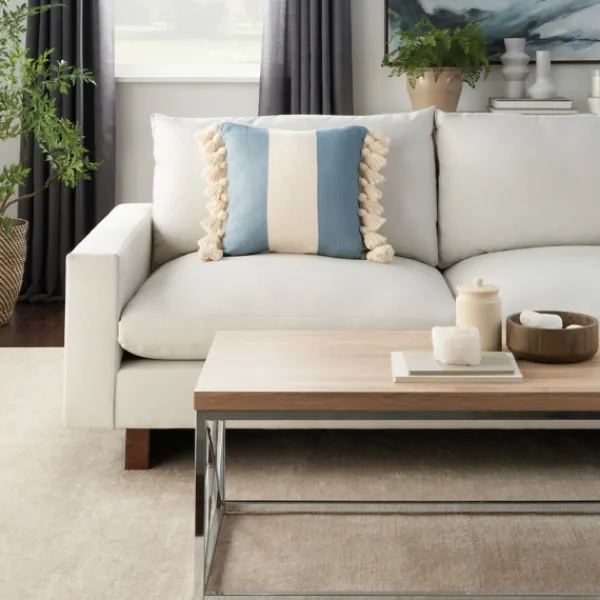 Pillows-Kirkland's Home Ocean And Ivory Striped Tassel Pillow Blue/Ivory