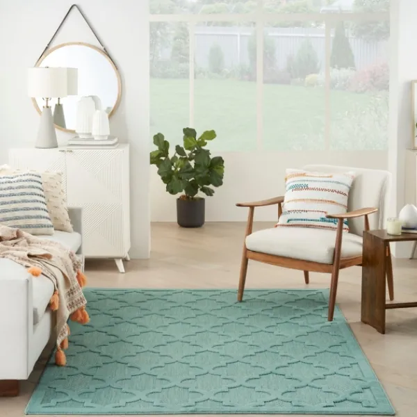 Outdoor Rugs-Kirkland's Home Ocean Aqua Trellis Outdoor Area Rug, 4X6 Blue