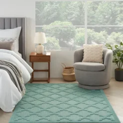 Outdoor Rugs-Kirkland's Home Ocean Aqua Trellis Outdoor Area Rug, 4X6 Blue