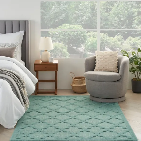 Outdoor Rugs-Kirkland's Home Ocean Aqua Trellis Outdoor Area Rug, 4X6 Blue