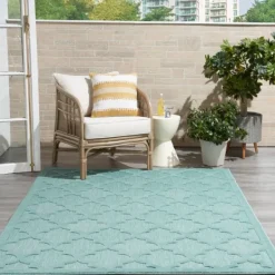 Outdoor Rugs-Kirkland's Home Ocean Aqua Trellis Outdoor Area Rug, 4X6 Blue