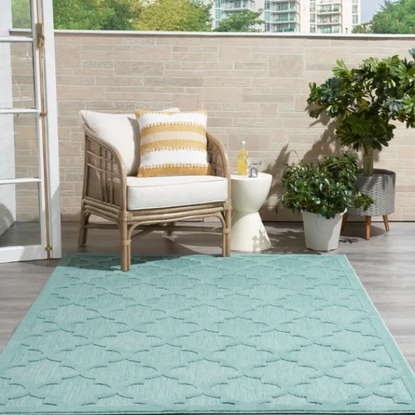Outdoor Rugs-Kirkland's Home Ocean Aqua Trellis Outdoor Area Rug, 4X6 Blue