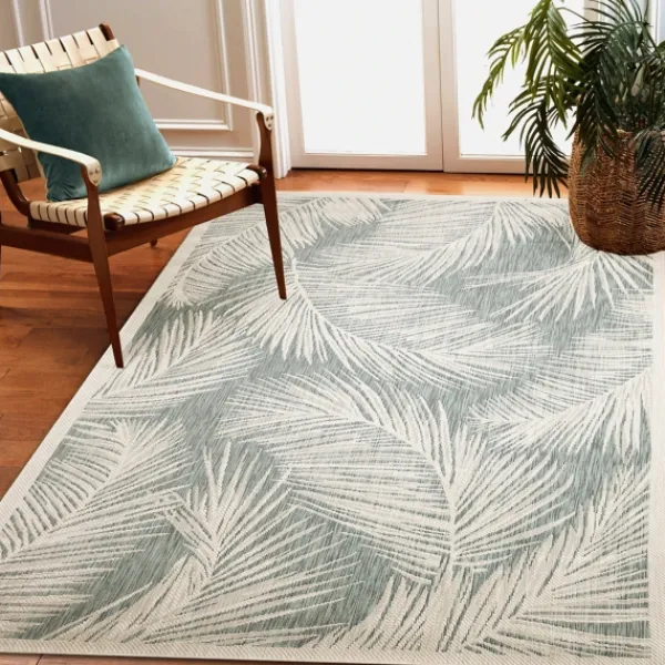 Outdoor Rugs-Kirkland's Home Ocean Blue Palm Leaves Outdoor Area Rug, 6X9 Blue/White