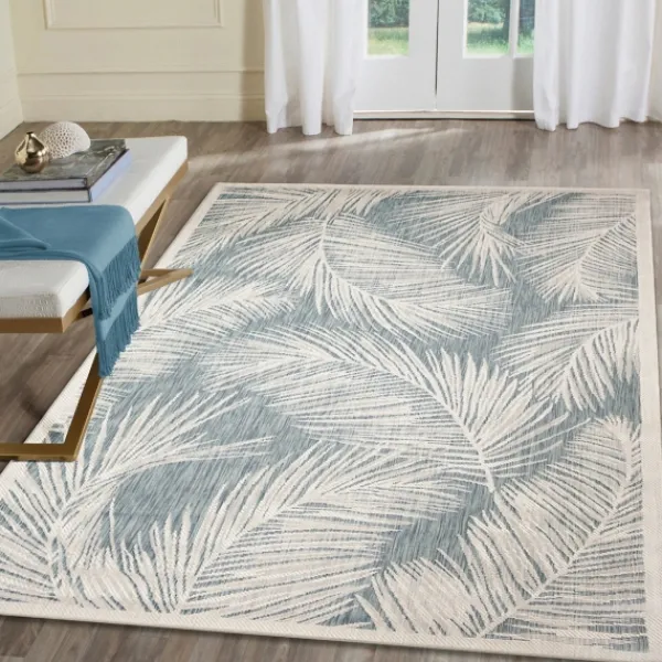 Outdoor Rugs-Kirkland's Home Ocean Blue Palm Leaves Outdoor Area Rug, 6X9 Blue/White