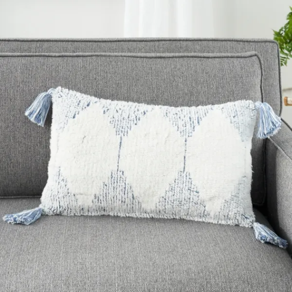 Pillows-Kirkland's Home Ocean Stripe Diamond Tassels Cotton Lumbar Pillow Blue