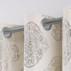 Curtains & Drapes-Kirkland's Home Off White Metallic Curtain Panel Set, 96 In. Silver/White