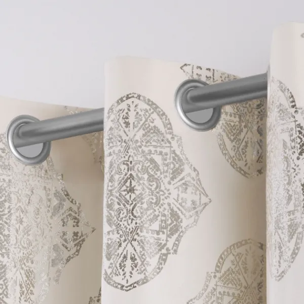 Curtains & Drapes-Kirkland's Home Off White Metallic Curtain Panel Set, 96 In. Silver/White