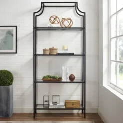 Cabinets & Sideboards-Kirkland's Home Oil-Rubbed Bronze 4-Tier Glass Ashlee Etagere Brown