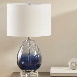 Table Lamps-Kirkland's Home Ombre Blue Glass Teardrop Table Lamp White