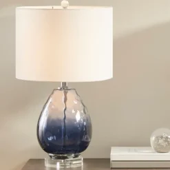 Table Lamps-Kirkland's Home Ombre Blue Glass Teardrop Table Lamp White