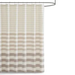 Shower Curtains-Kirkland's Home Ombre Gray Stripe Yarn Dyed Shower Curtain Tan