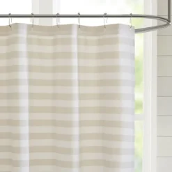 Shower Curtains-Kirkland's Home Ombre Gray Stripe Yarn Dyed Shower Curtain Tan