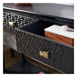 Console Tables-Kirkland's Home Onyx Raised Texture Diamond Console Table Black