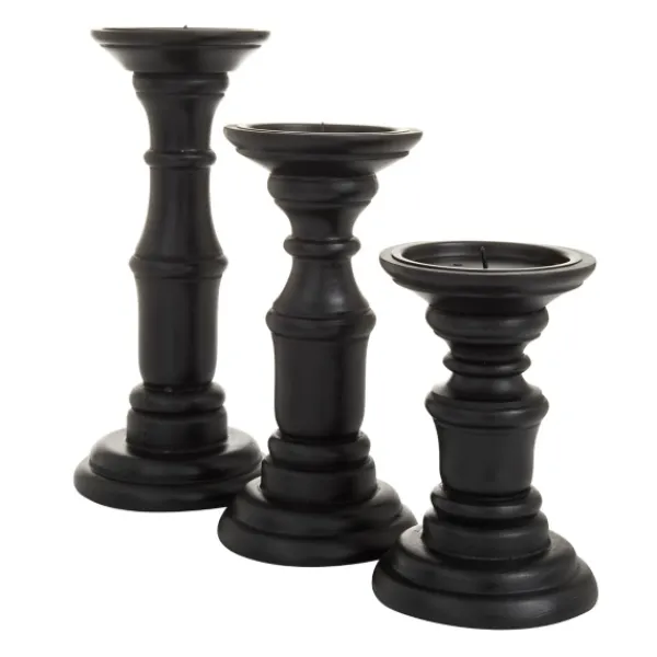 Candle Holders-Kirkland's Home Onyx Turned Wood 3-Pc. Candle Holder Set Black