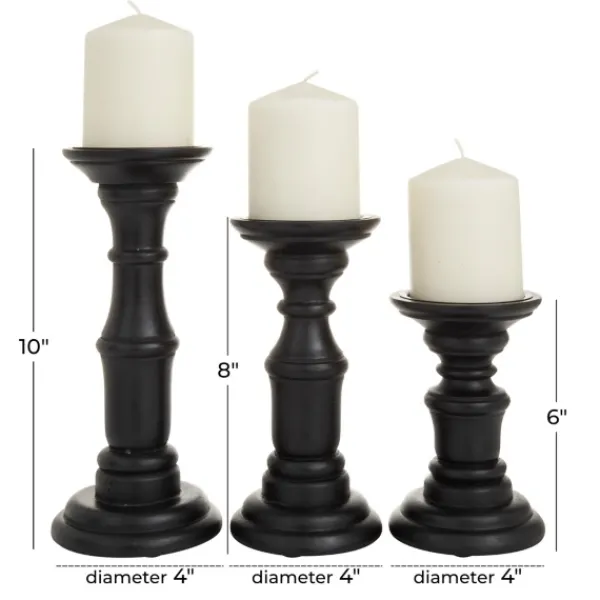 Candle Holders-Kirkland's Home Onyx Turned Wood 3-Pc. Candle Holder Set Black