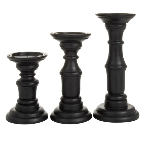 Candle Holders-Kirkland's Home Onyx Turned Wood 3-Pc. Candle Holder Set Black
