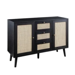 Cabinets & Sideboards-Kirkland's Home Onyx Wood And Natural Rattan Doors Sideboard Tan/Black