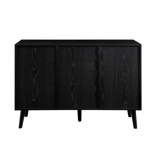 Cabinets & Sideboards-Kirkland's Home Onyx Wood And Natural Rattan Doors Sideboard Tan/Black