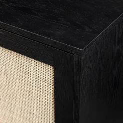 Cabinets & Sideboards-Kirkland's Home Onyx Wood And Natural Rattan Doors Sideboard Tan/Black