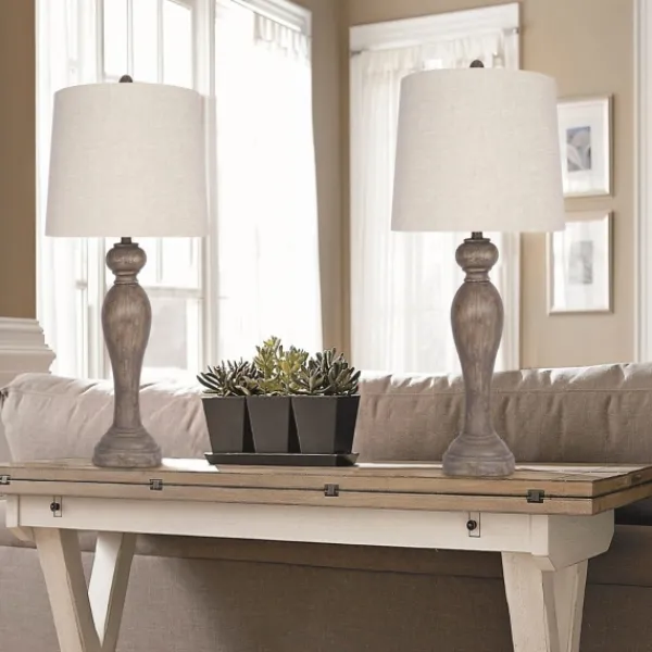 Table Lamps-Kirkland's Home Opal Rustic Wood Table Lamps, Set Of 2 Gray