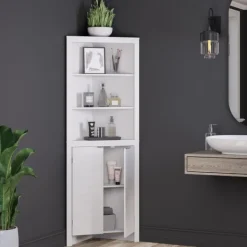 Cabinets & Sideboards-Kirkland's Home Open Shelf Corner Cabinet White