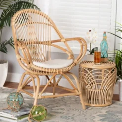 Accent Chairs-Kirkland's Home Open Woven Rattan Accent Chair White