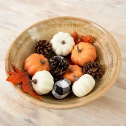 Bowl Filler-Kirkland's Home Orange And Buffalo Check Mini Pumpkin Filler Orange/White