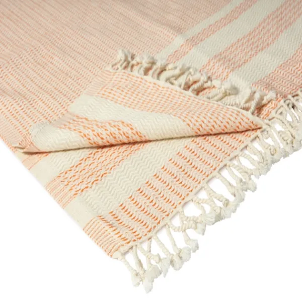 Blankets & Throws-Kirkland's Home Orange And White Stripes Cotton Throw Orange/White