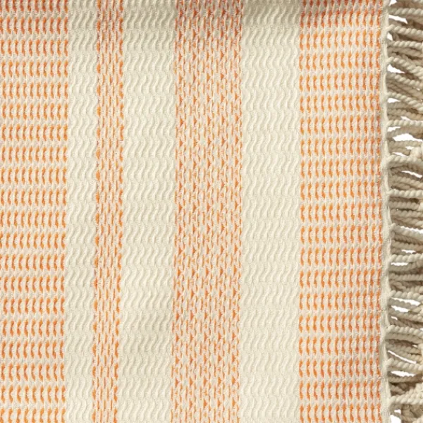 Blankets & Throws-Kirkland's Home Orange And White Stripes Cotton Throw Orange/White