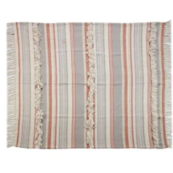 Blankets & Throws-Kirkland's Home Orange Fringe Line Work Throw Orange/Gray/Ivory