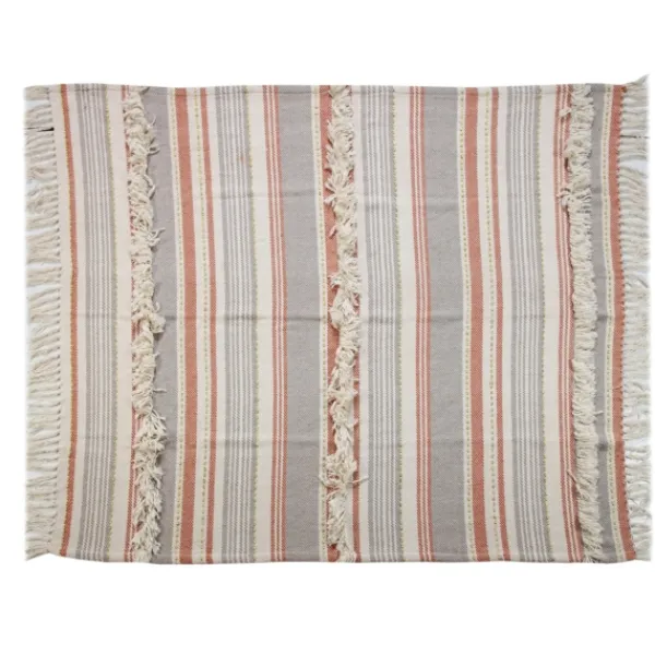 Blankets & Throws-Kirkland's Home Orange Fringe Line Work Throw Orange/Gray/Ivory