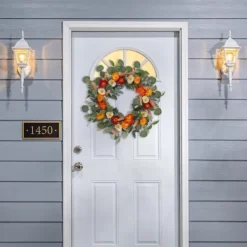 Wreaths-Kirkland's Home Orange Mixed Spring Floral Wreath Multi