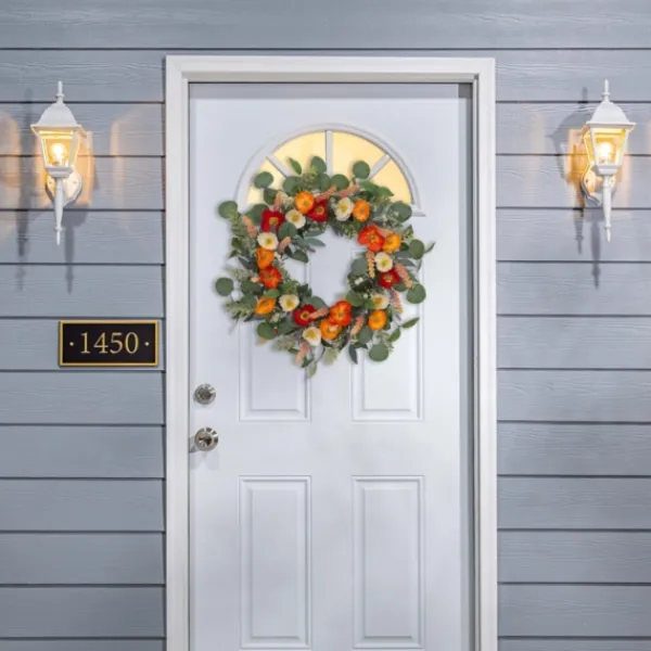 Wreaths-Kirkland's Home Orange Mixed Spring Floral Wreath Multi