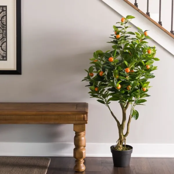 Trees & Topiaries-Kirkland's Home Orange Tree In Black Planter, 48 In.