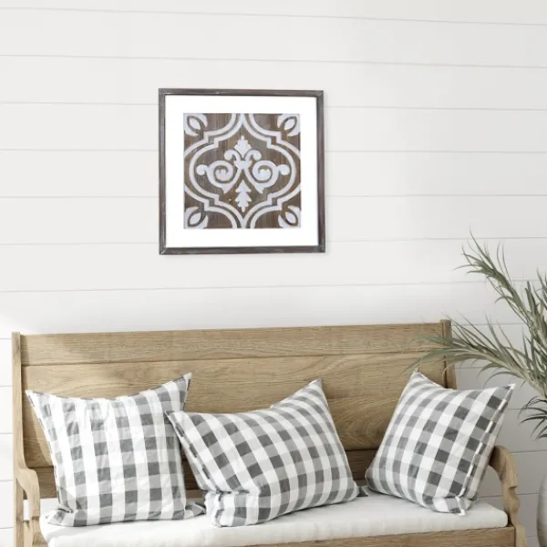 Wall Plaques-Kirkland's Home Ornate Carved Wood Tile Framed Wall Plaque White/Brown