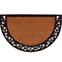 Doormats-Kirkland's Home Ornate Scroll Coir And Rubber Half Circle Doormat Tan/Black