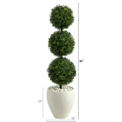 Trees & Topiaries-Kirkland's Home Outdoor Ball Boxwood Topiary In White Planter