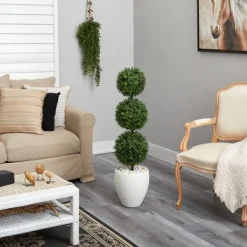 Trees & Topiaries-Kirkland's Home Outdoor Ball Boxwood Topiary In White Planter