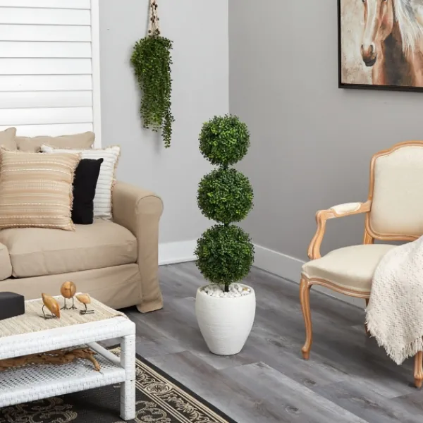 Trees & Topiaries-Kirkland's Home Outdoor Ball Boxwood Topiary In White Planter