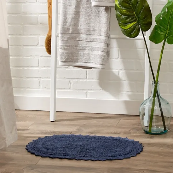 Bathroom Rugs-Kirkland's Home Oval French Crochet Bath Mat Blue