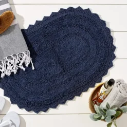 Bathroom Rugs-Kirkland's Home Oval French Crochet Bath Mat Blue