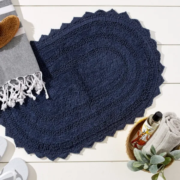 Bathroom Rugs-Kirkland's Home Oval French Crochet Bath Mat Blue