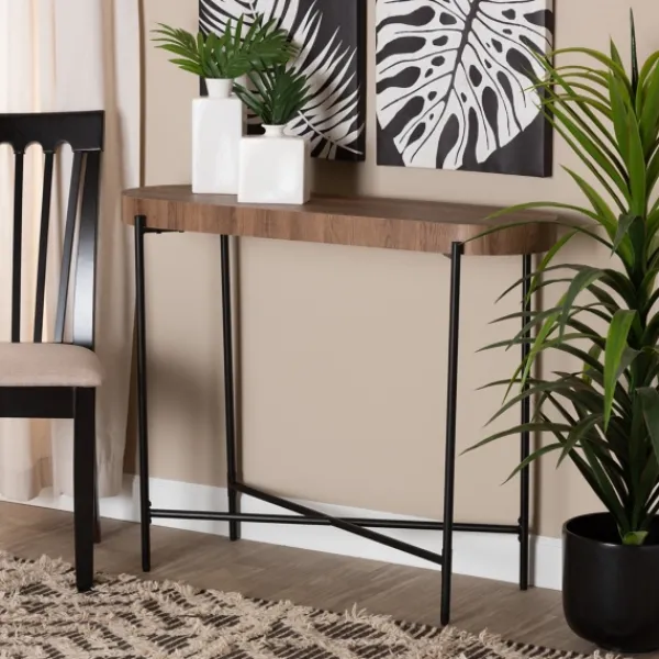 Console Tables-Kirkland's Home Oval Light Wood X Base Console Table Brown