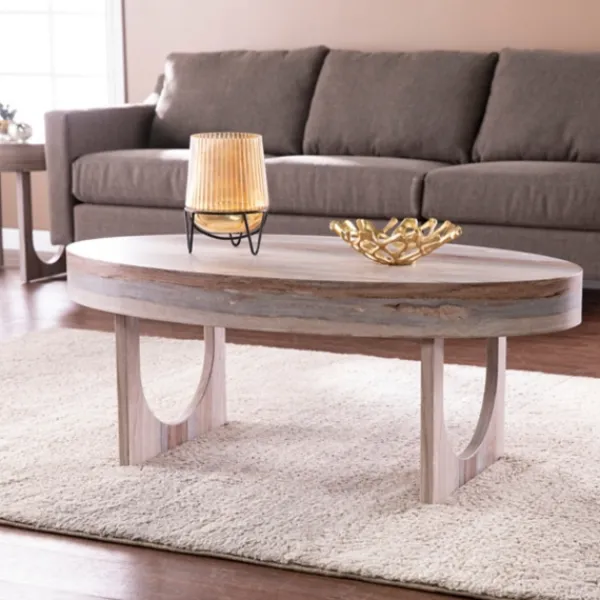 Coffee Tables-Kirkland's Home Oval Marbled Wood Coffee Table Brown
