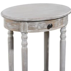 Accent & End Tables-Kirkland's Home Oval Washed Pine Wood Side Table White