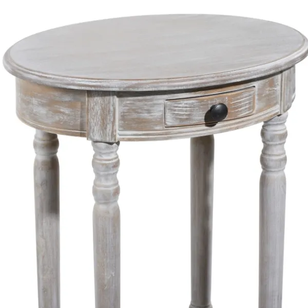 Accent & End Tables-Kirkland's Home Oval Washed Pine Wood Side Table White