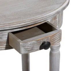 Accent & End Tables-Kirkland's Home Oval Washed Pine Wood Side Table White