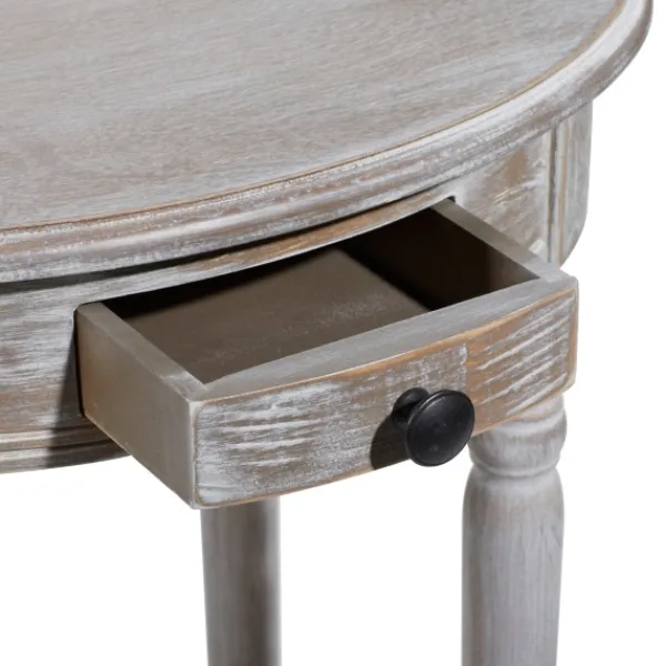 Accent & End Tables-Kirkland's Home Oval Washed Pine Wood Side Table White