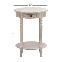 Accent & End Tables-Kirkland's Home Oval Washed Pine Wood Side Table White