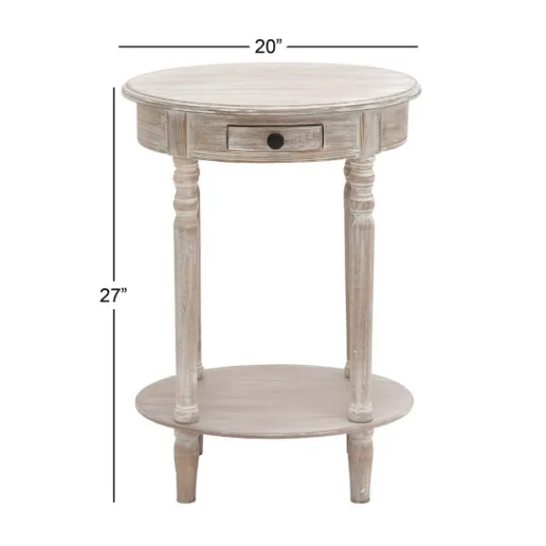 Accent & End Tables-Kirkland's Home Oval Washed Pine Wood Side Table White